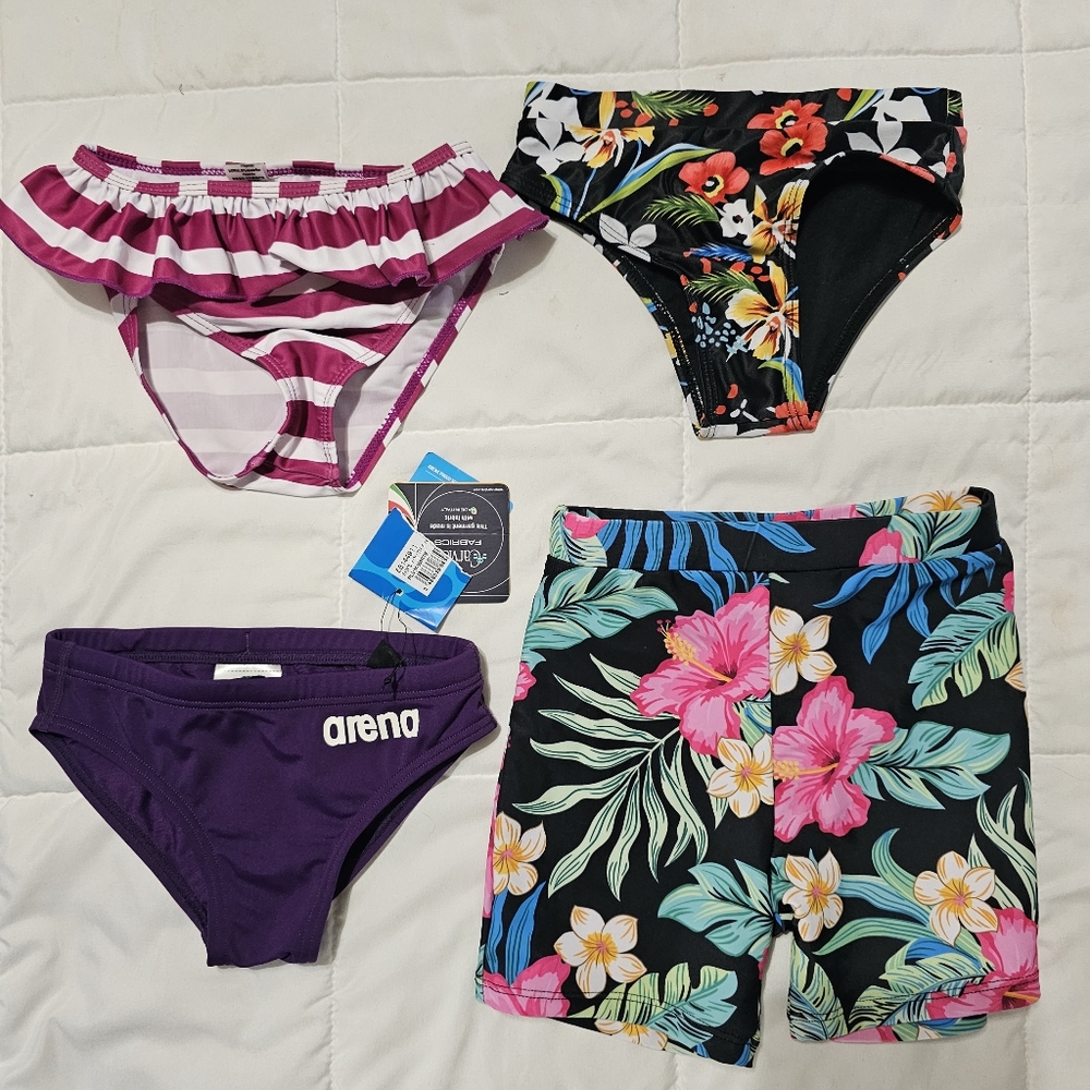 Girls Sz 3T‎ 4T Arena Purple Swim Briefs and Floral Swimwear Set Bundle - Picture 2 of 8